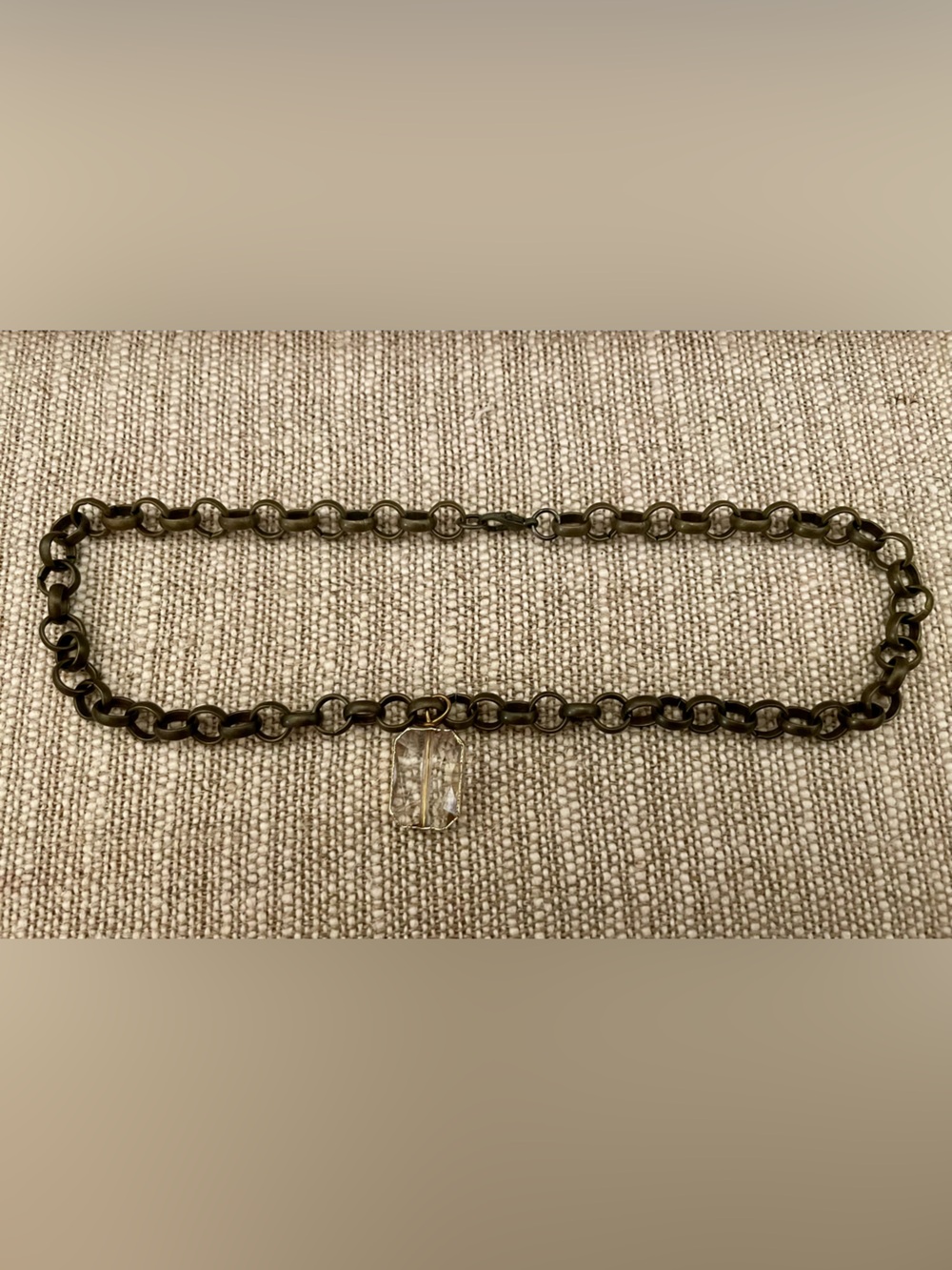 Gunmetal Chain Choker Necklace with Crystal Accent